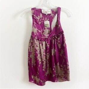 Rory Beca tank top purple floral ruffle sleeveless racerback silk flowy